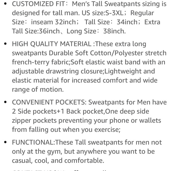 Istswch Long Inseam Mens Tall Sweatpants Extra long new - Picture 2 of 2